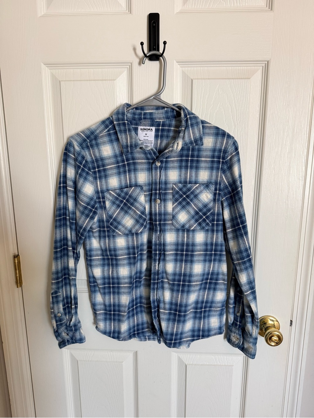Sonoma Blue and White Plaid Button-Down Shirt